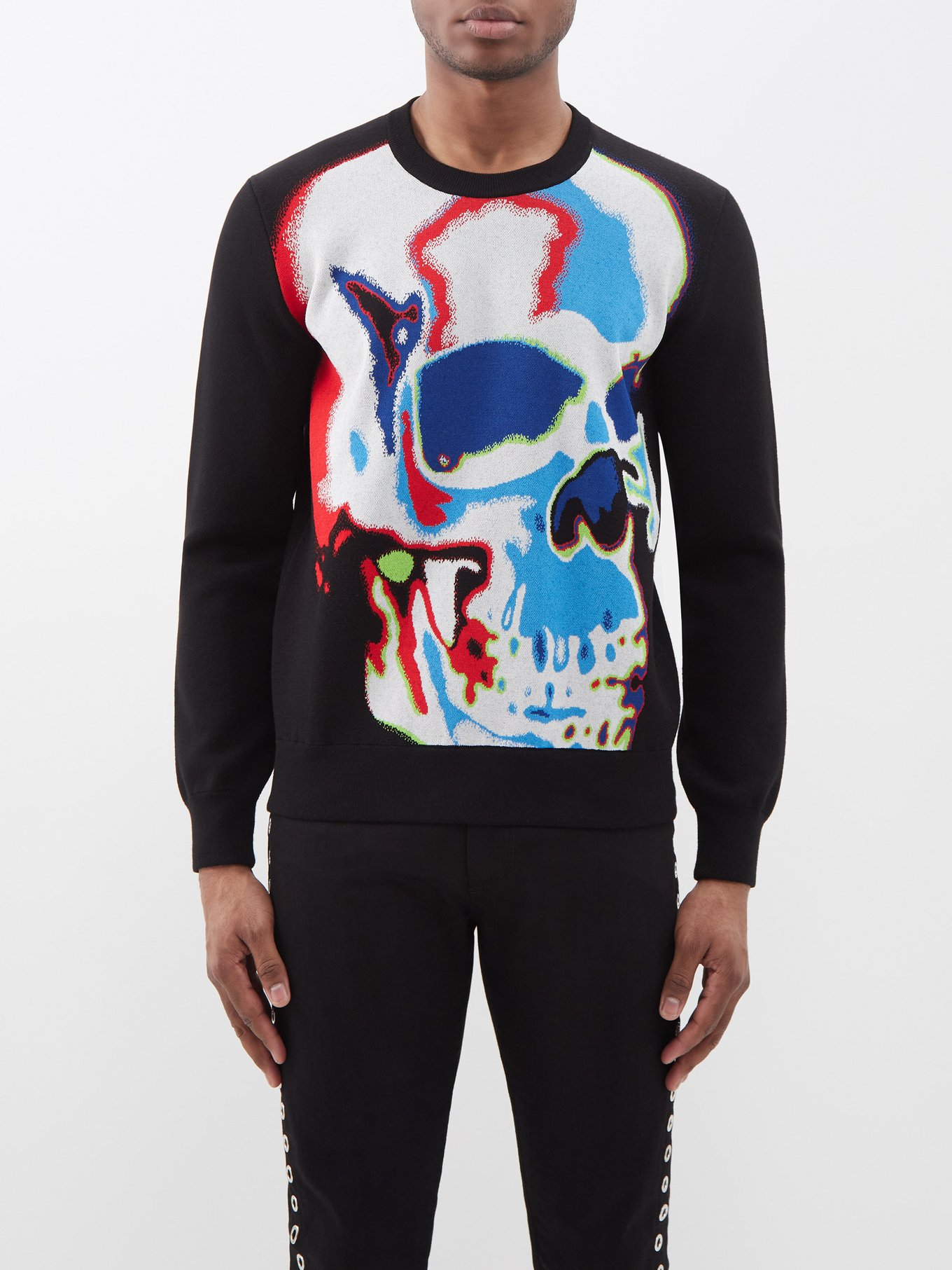 Solarised Skull Jacquard Jumper in Black/Multicolor