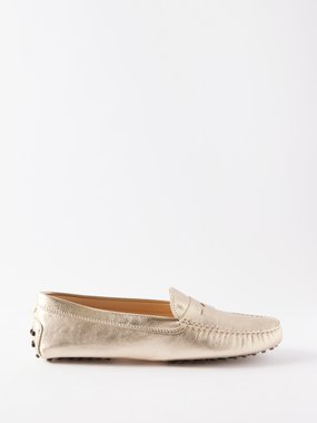 Tod's Gommino metallic-leather loafers
