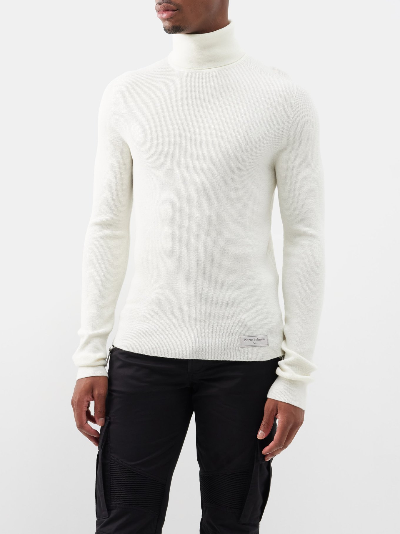 White Logo-patch roll-neck wool sweater | | MATCHESFASHION US