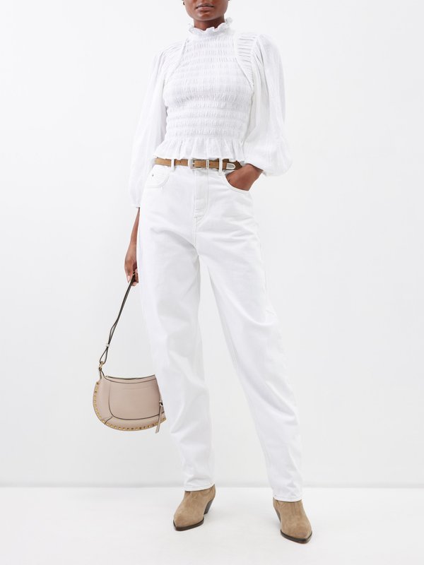 Marant Etoile Idris ruffle-collar smocked cotton-blend blouse