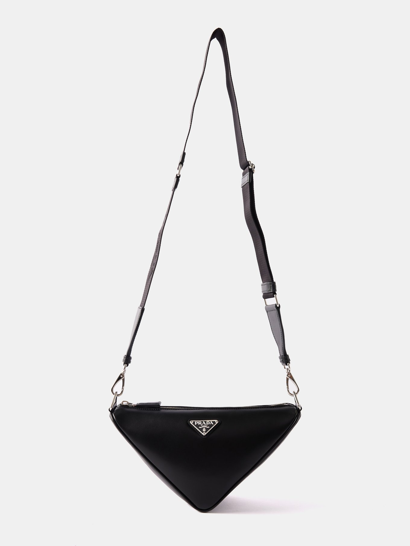 Black Triangle mini leather cross-body bag, Prada