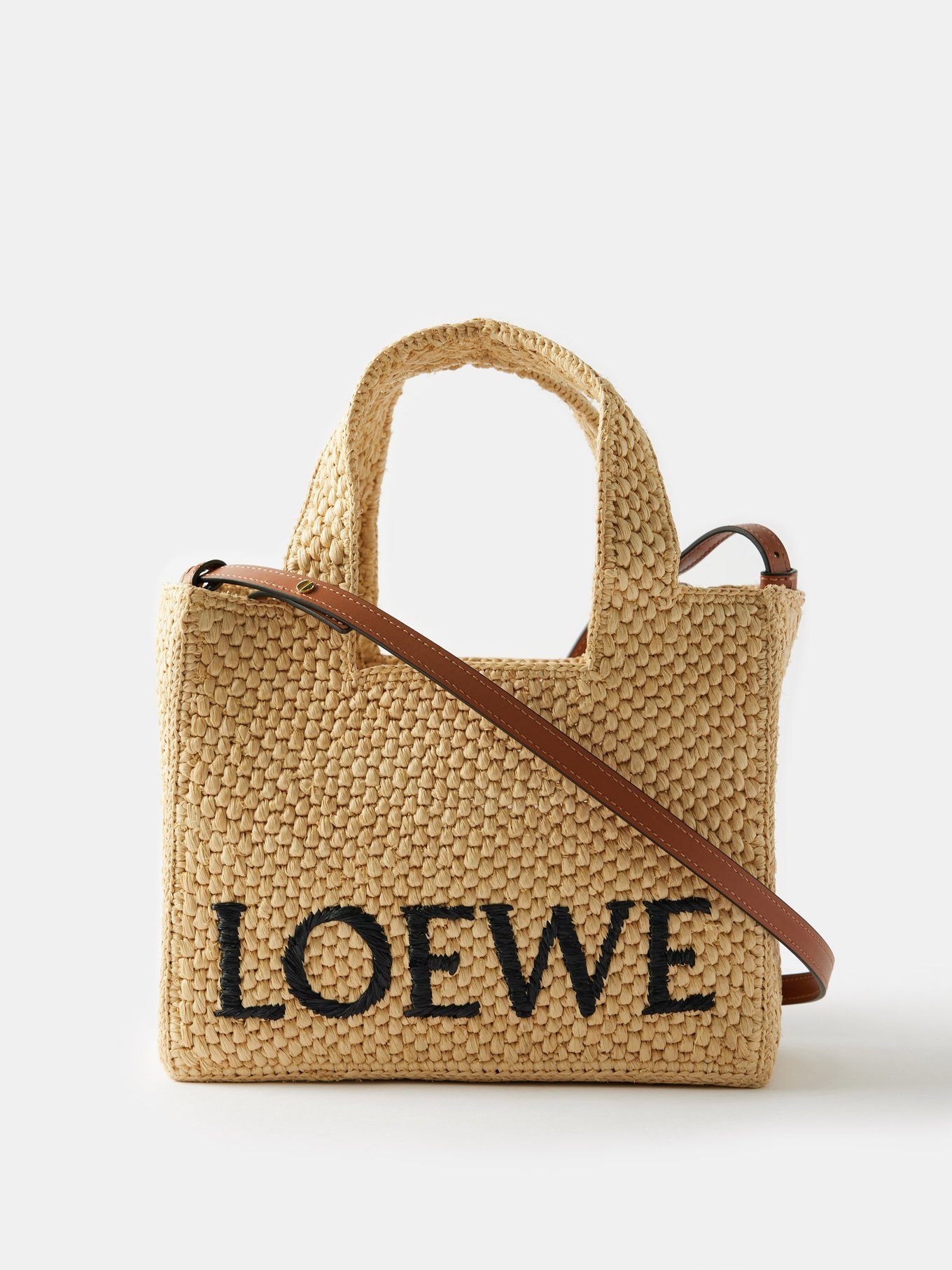 Loewe Embroidered Raffia Basket Tote