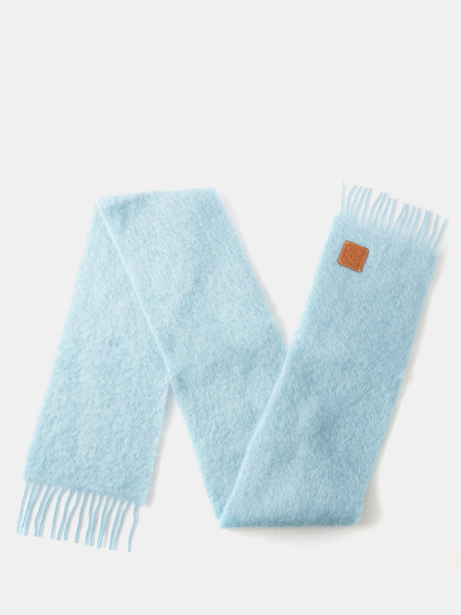 LOEWE Anagram-patch fringed wool-blend scarf