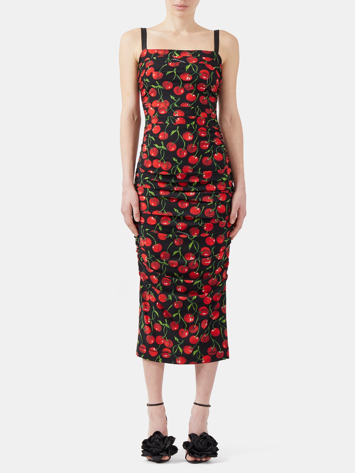 Cherry-print ruched jersey midi dress | Dolce & Gabbana