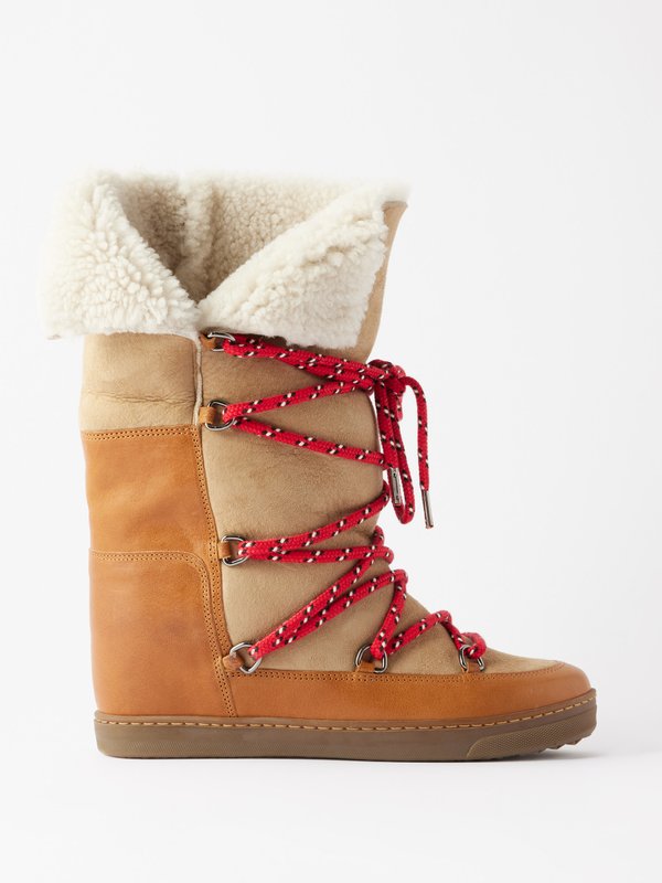 Isabel Marant Nowly shearling-trim leather wedge boots