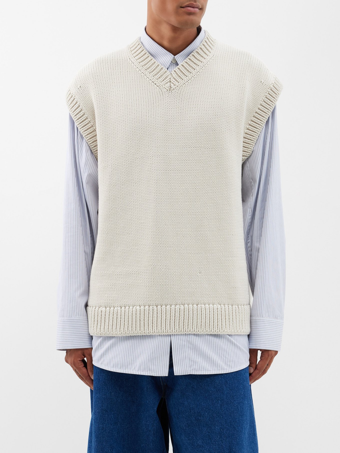 Spun oversized knitted cotton-blend sweater vest | Studio Nicholson