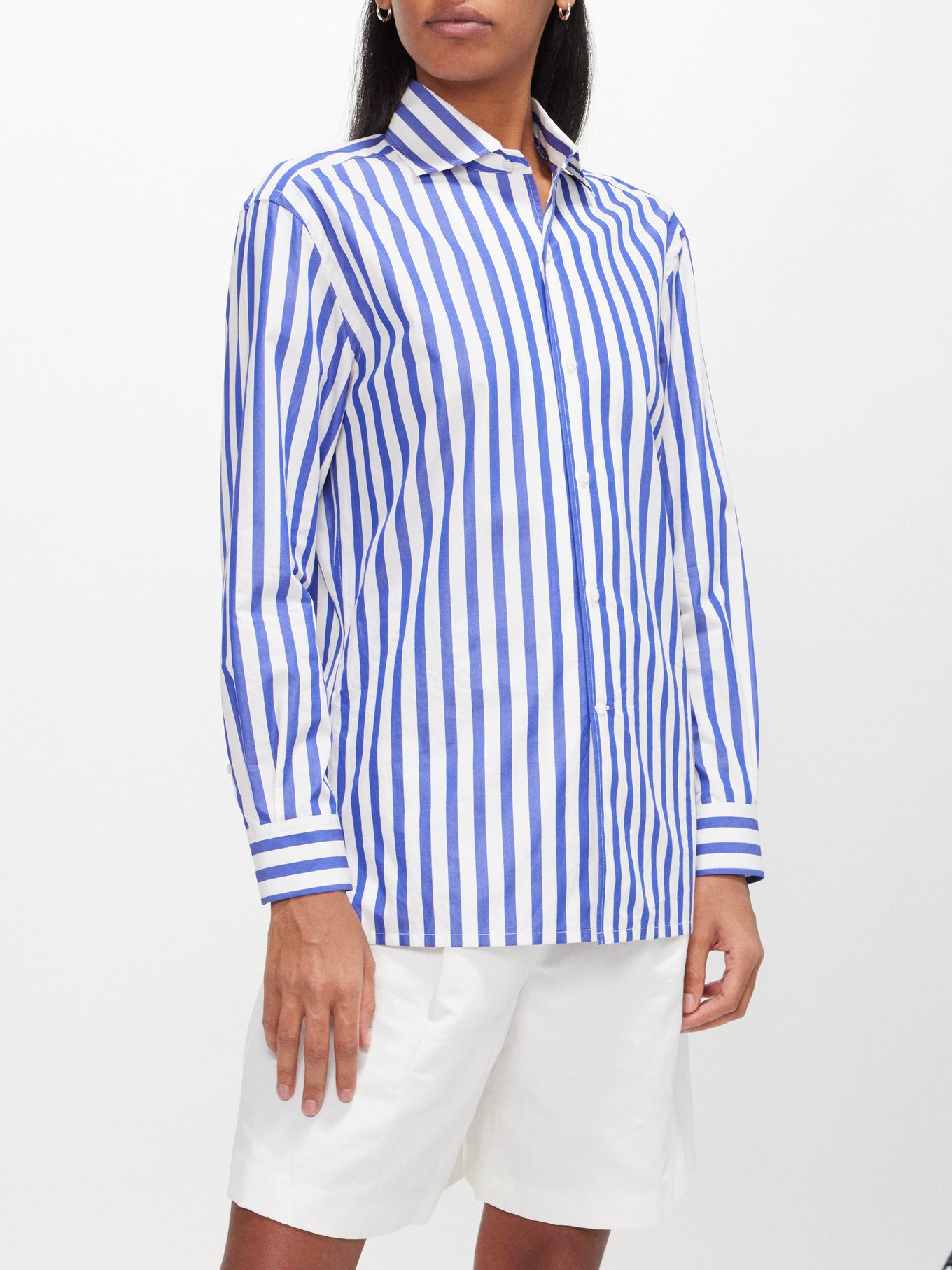Ralph Lauren Collection Women's Capri Striped Cotton Shirt - Black White - Size 10
