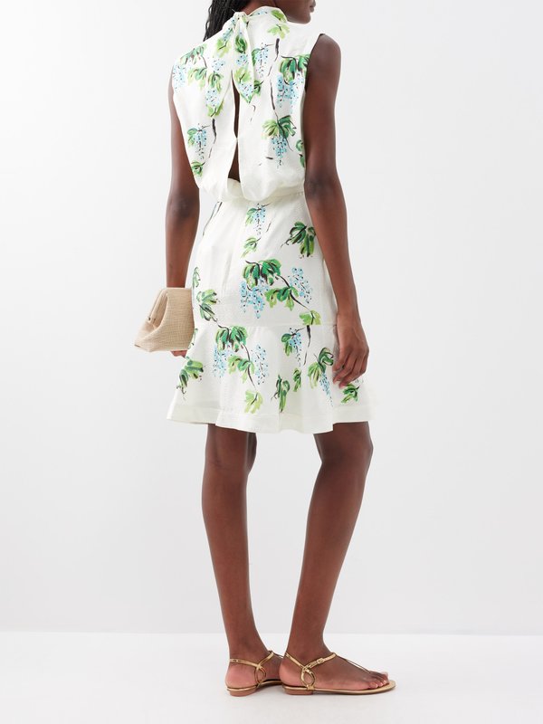 Saloni Fleur botanical-print open-back silk dress