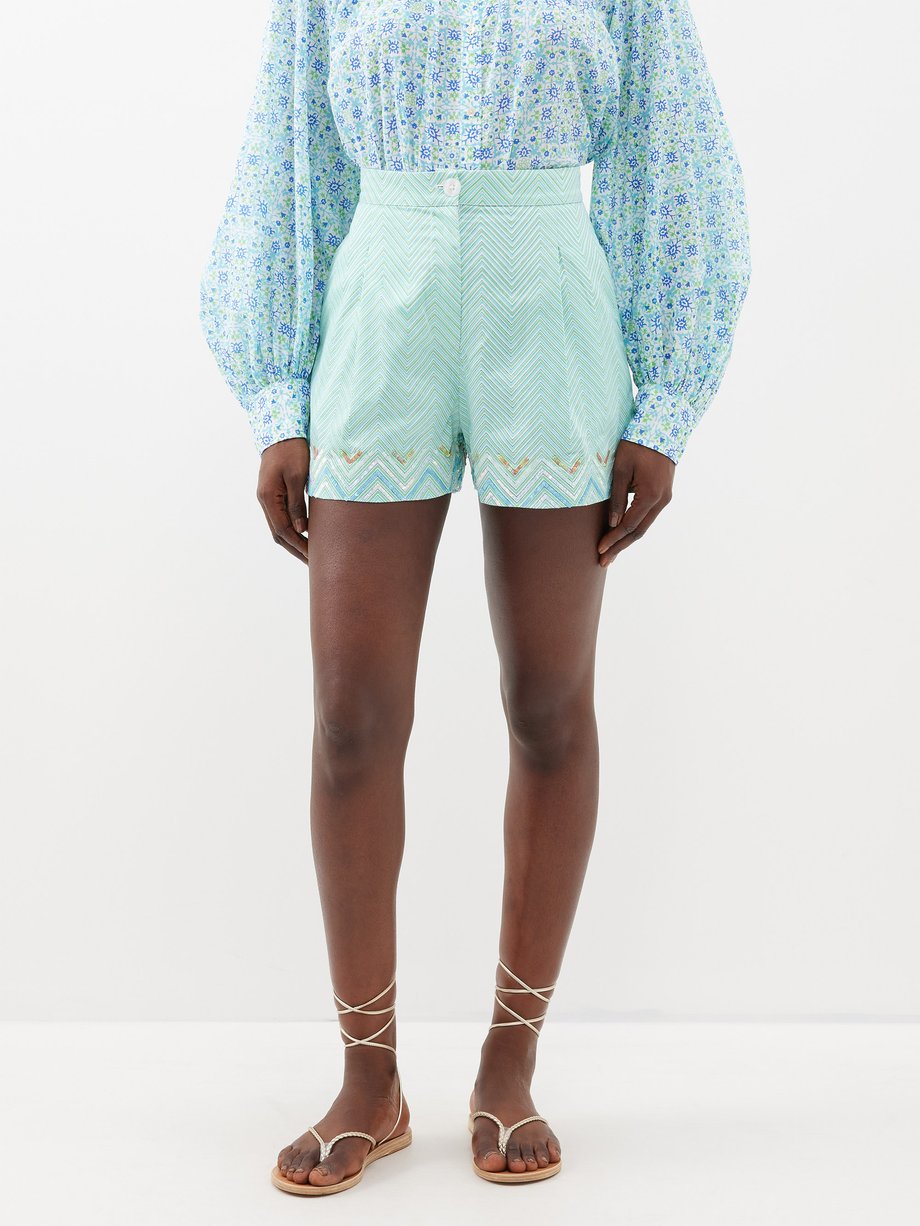 Thierry Colson Walt sequinned chevron-print cotton-blend shorts