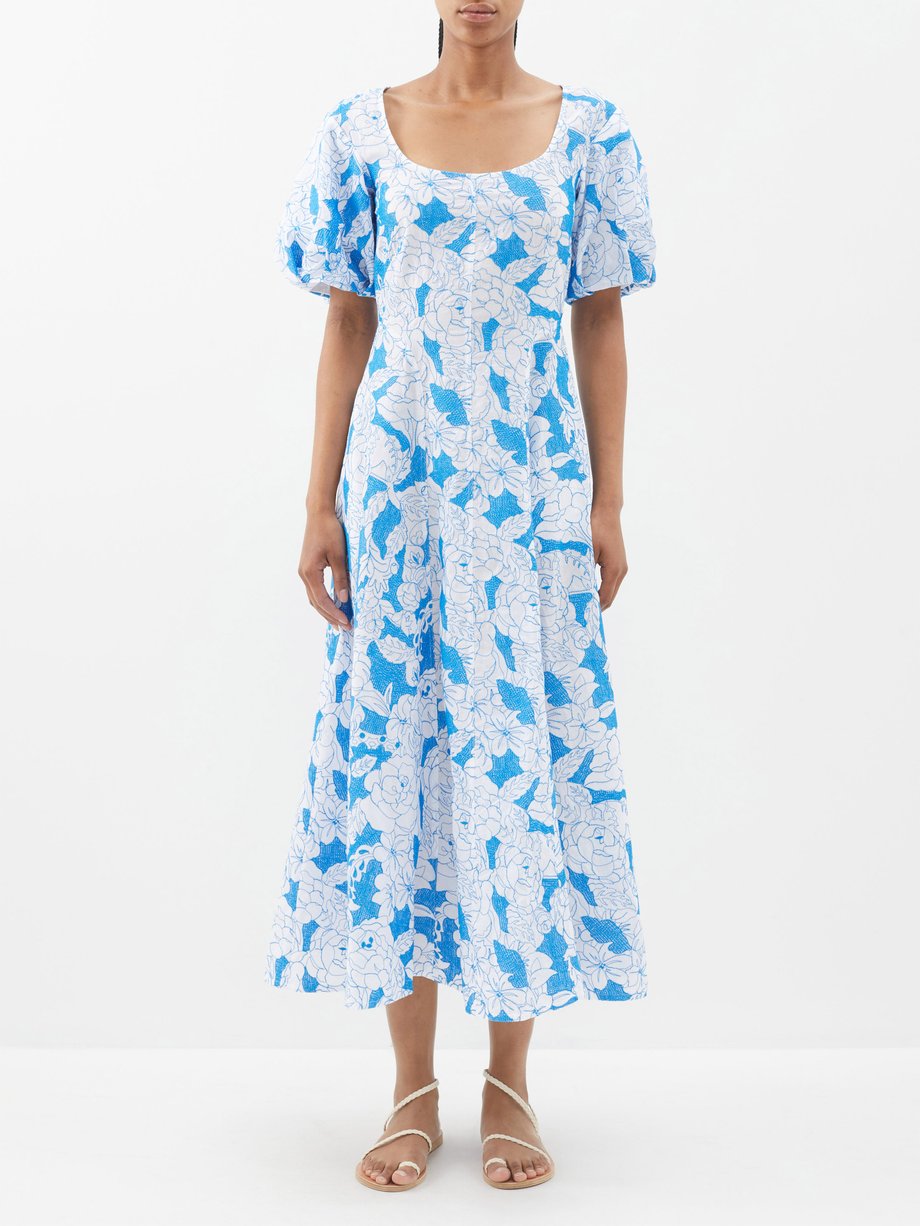 Three Graces London Nell floral-embroidered cotton midi dress