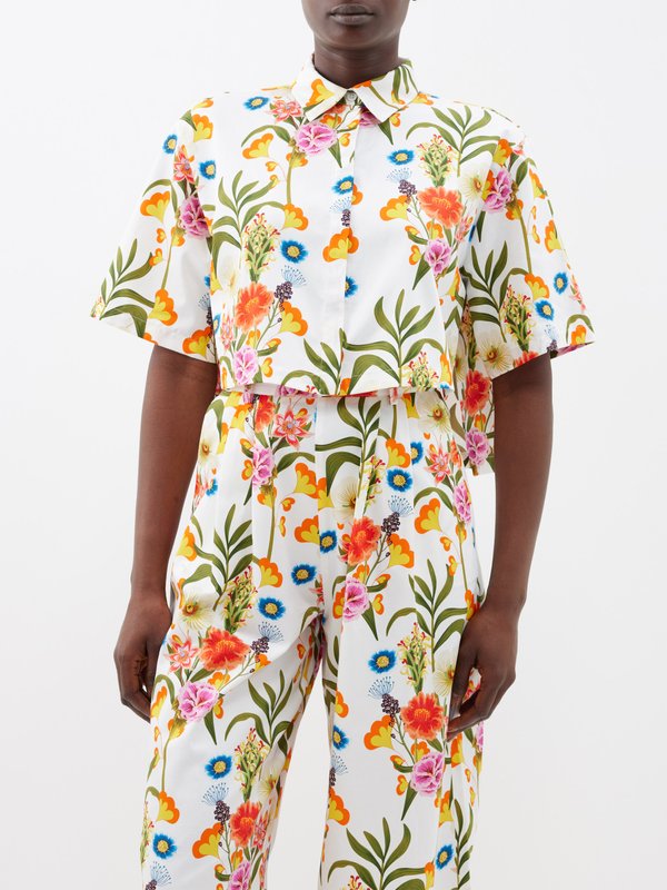 Borgo De Nor Alani floral-print cotton cropped shirt