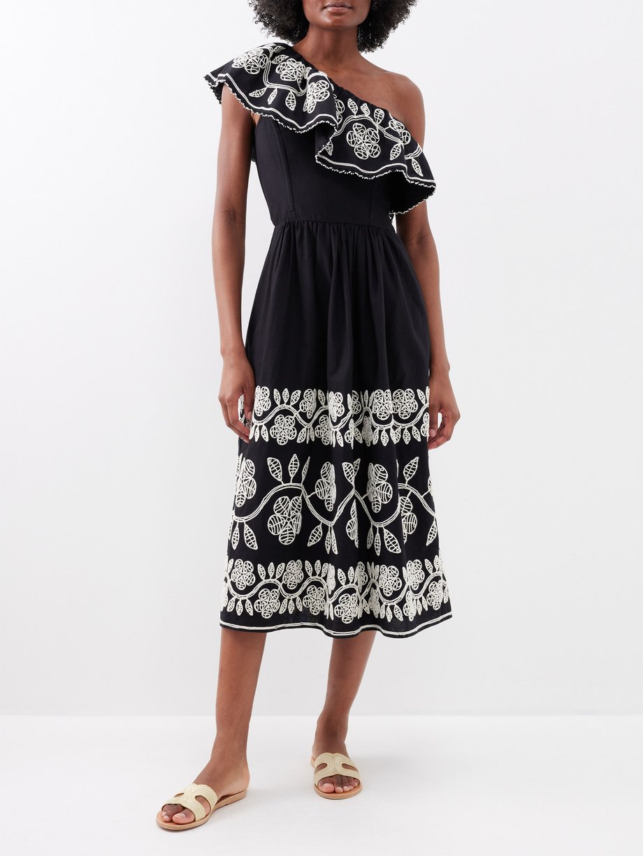 Sea Beck asymmetric embroidered cotton-blend dress