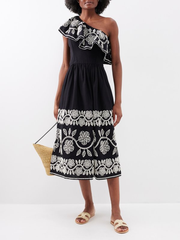 Sea Beck asymmetric embroidered cotton-blend dress