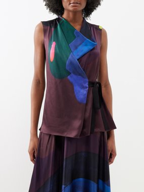 Roksanda Hica abstract-print tie-front silk top