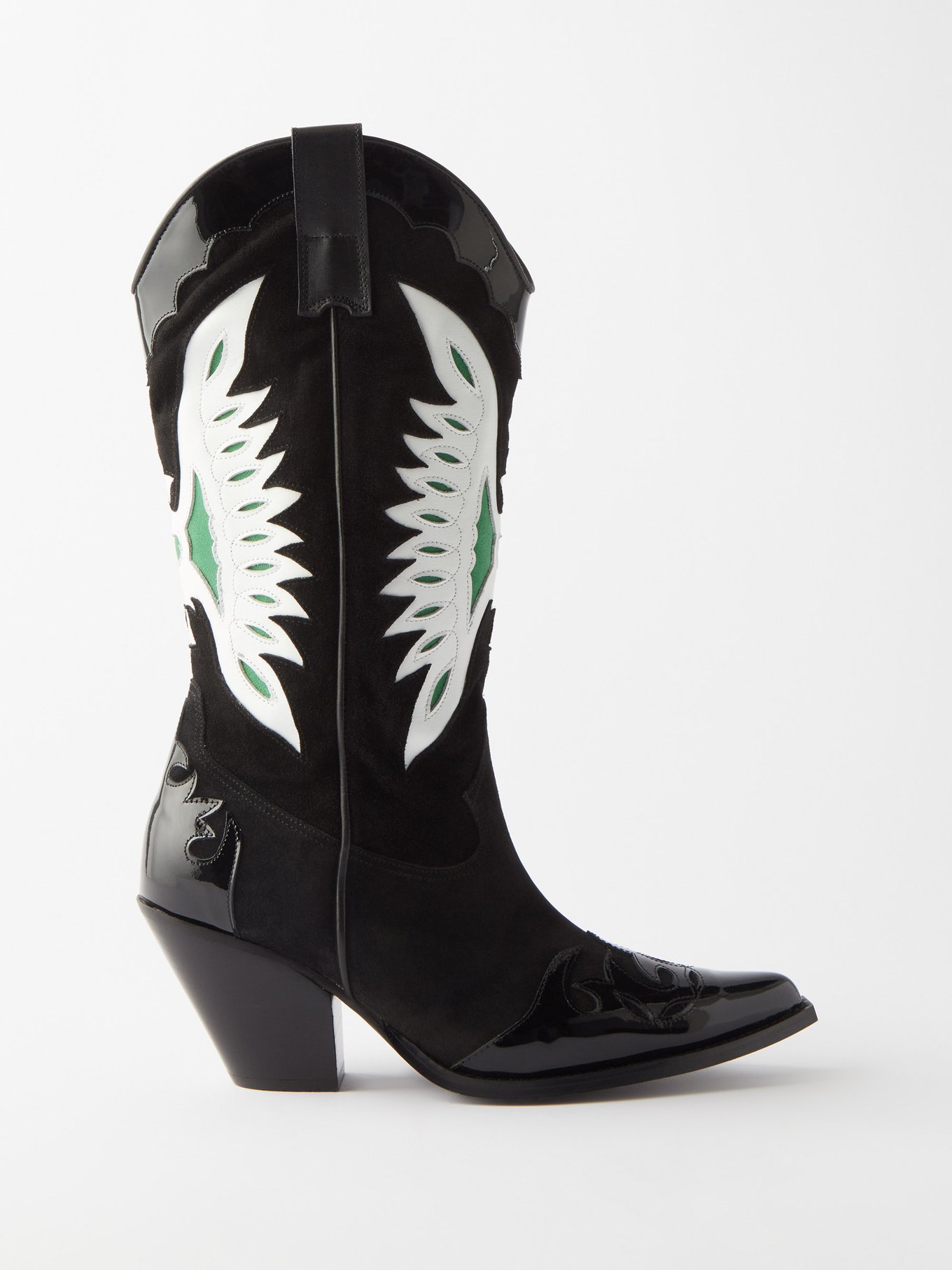 Toral - Far Leather and Suede Cowboy Boots - Womens - Black & White