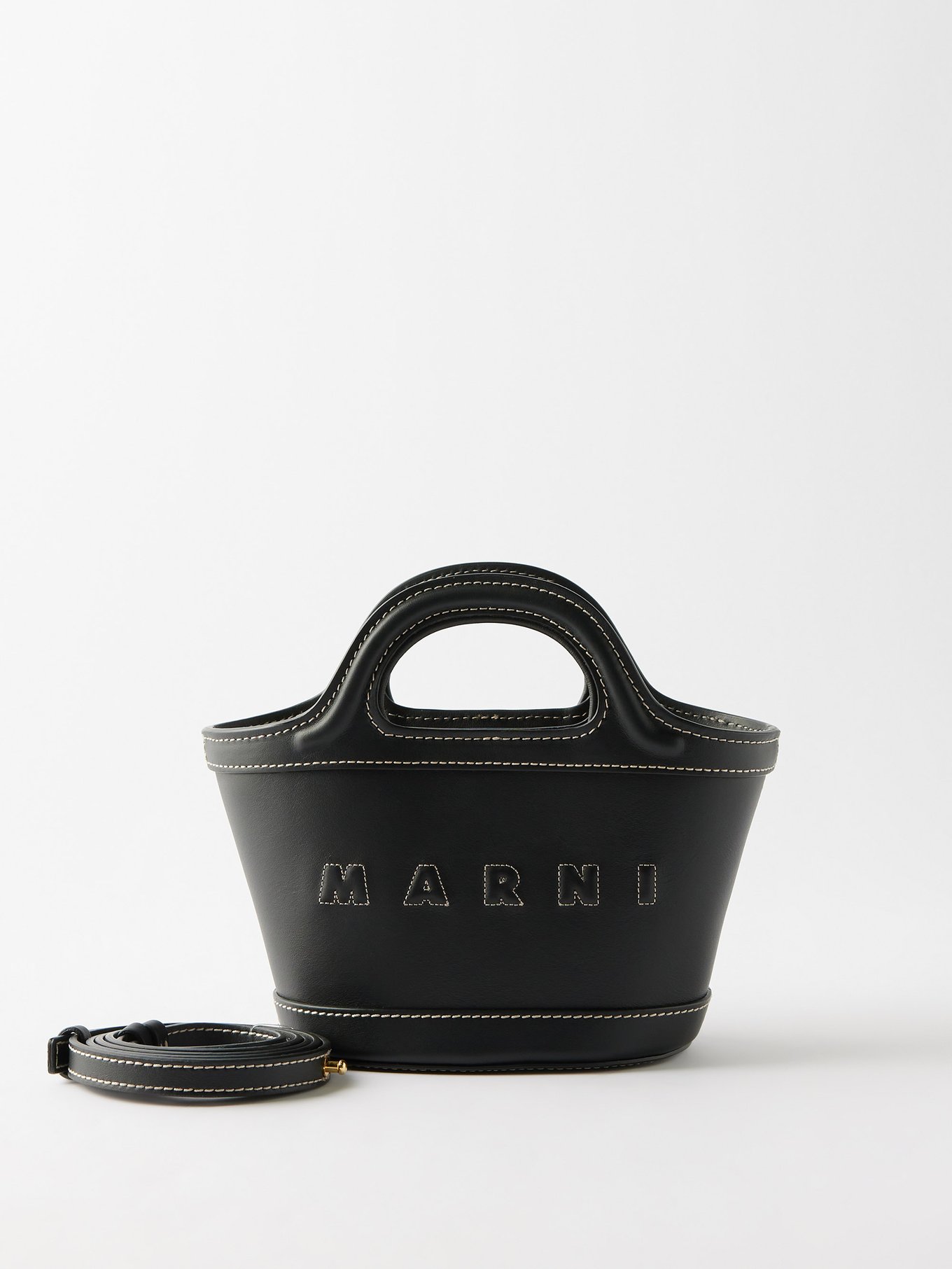 TROPICALIA small bucket bag in black leather and raffia