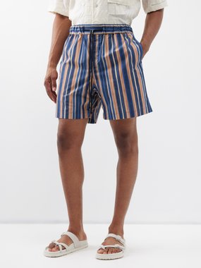 Commas Striped cotton-poplin shorts