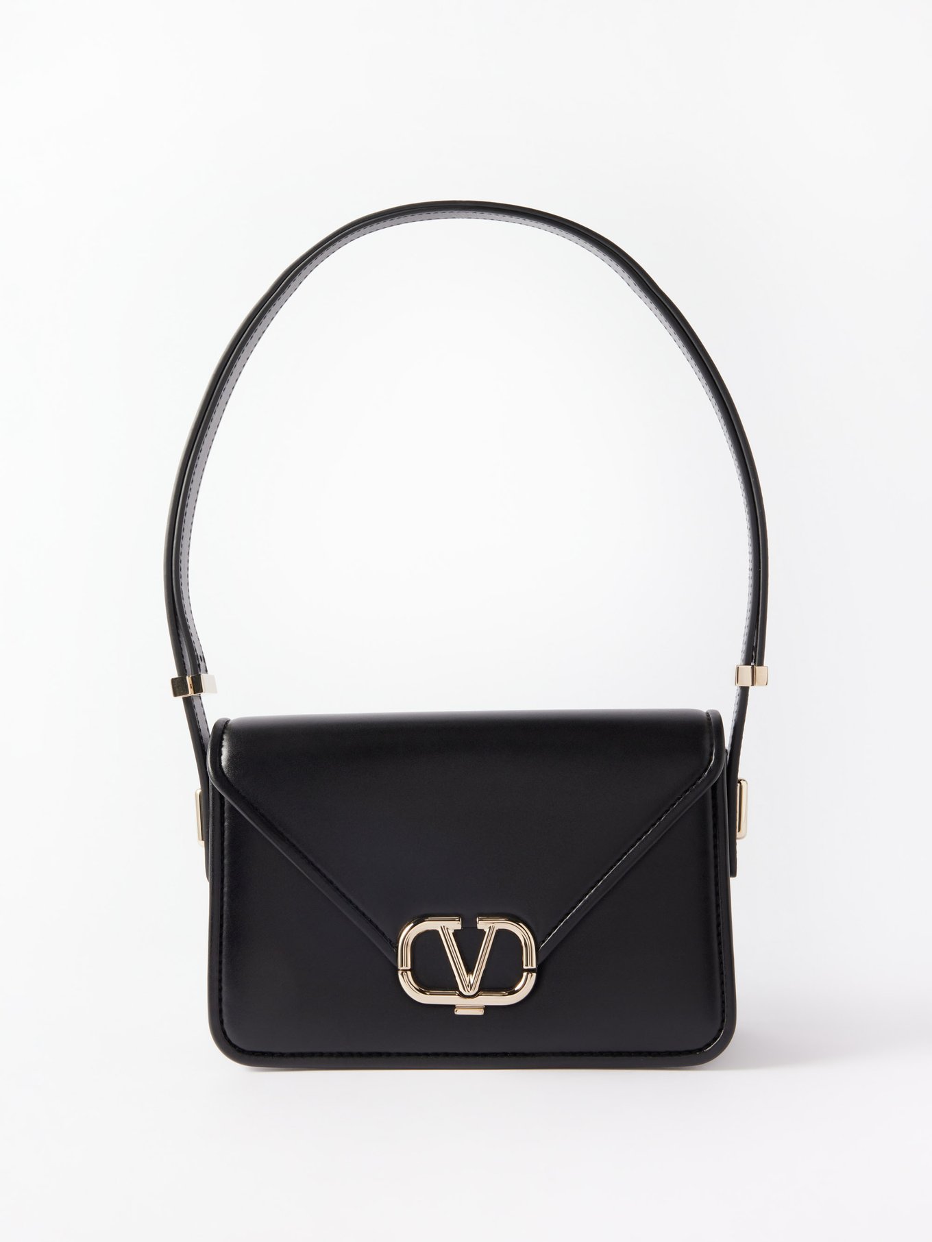 Black V-Logo small envelope leather shoulder bag