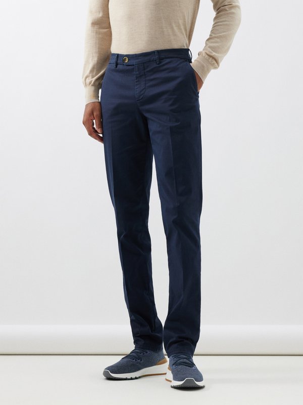 Brunello Cucinelli Pressed-front cotton-blend chino trousers