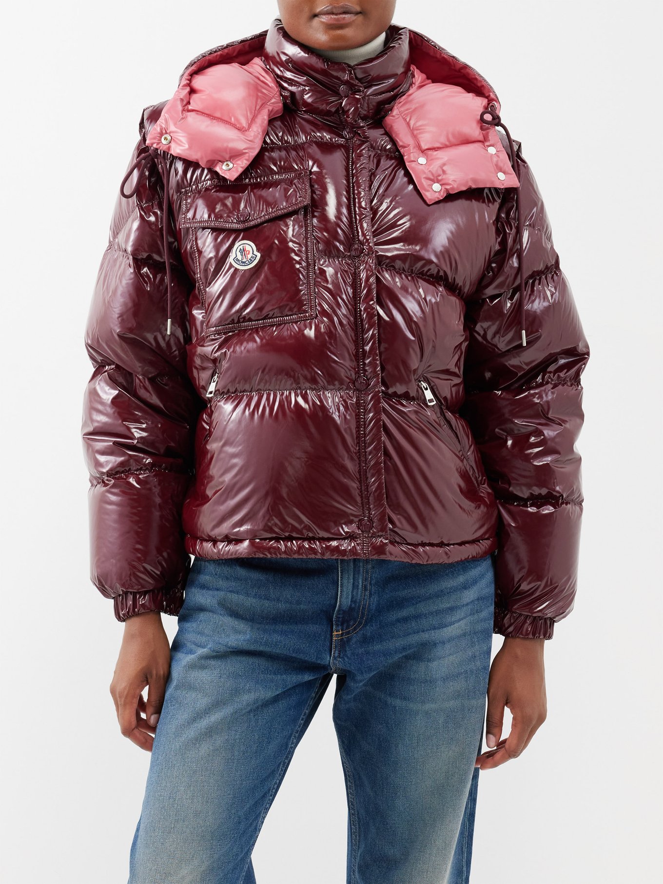 GUCCI Down jacket with detachable sleeves in red/ blue