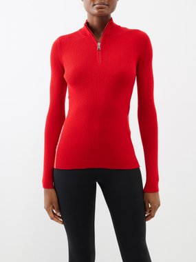 Moncler Zip-neck ribbed wool-blend sweater