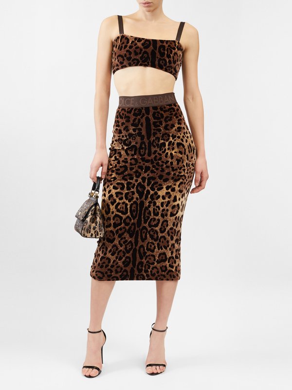 Dolce & Gabbana Leopard-jacquard cotton-blend chenille cropped top