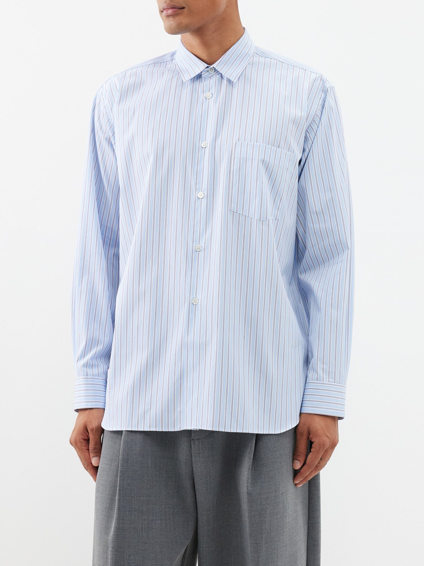 Point-collar striped cotton-poplin shirt video