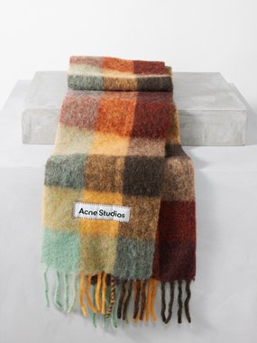 Acne Studios Fringed check-jacquard felted scarf