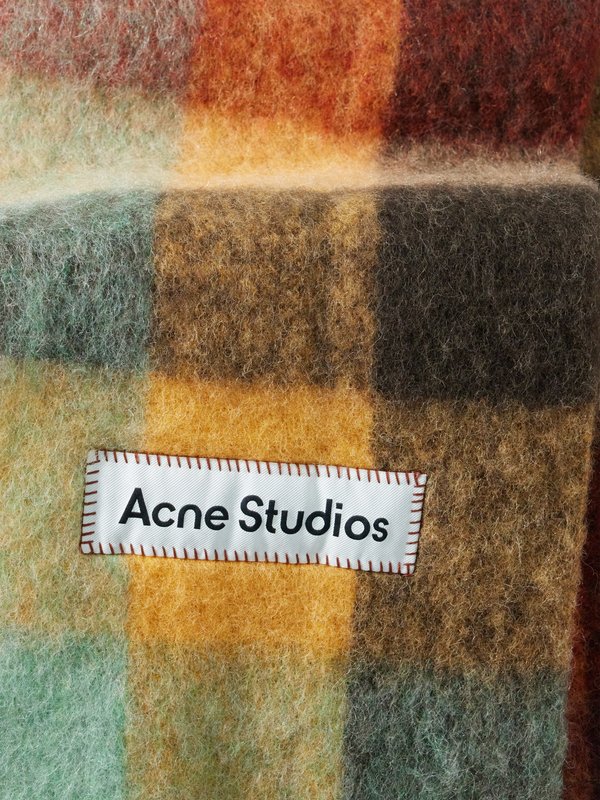 Acne Studios Écharpe en feutre et jacquard carreaux et franges