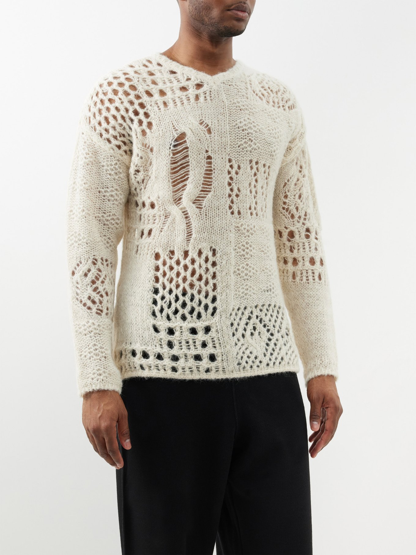 V-neck crochet-knit alpaca-blend sweater video