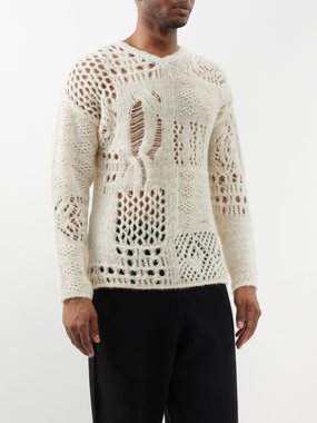 OUR LEGACY Our Legacy V-neck crochet-knit alpaca-blend sweater