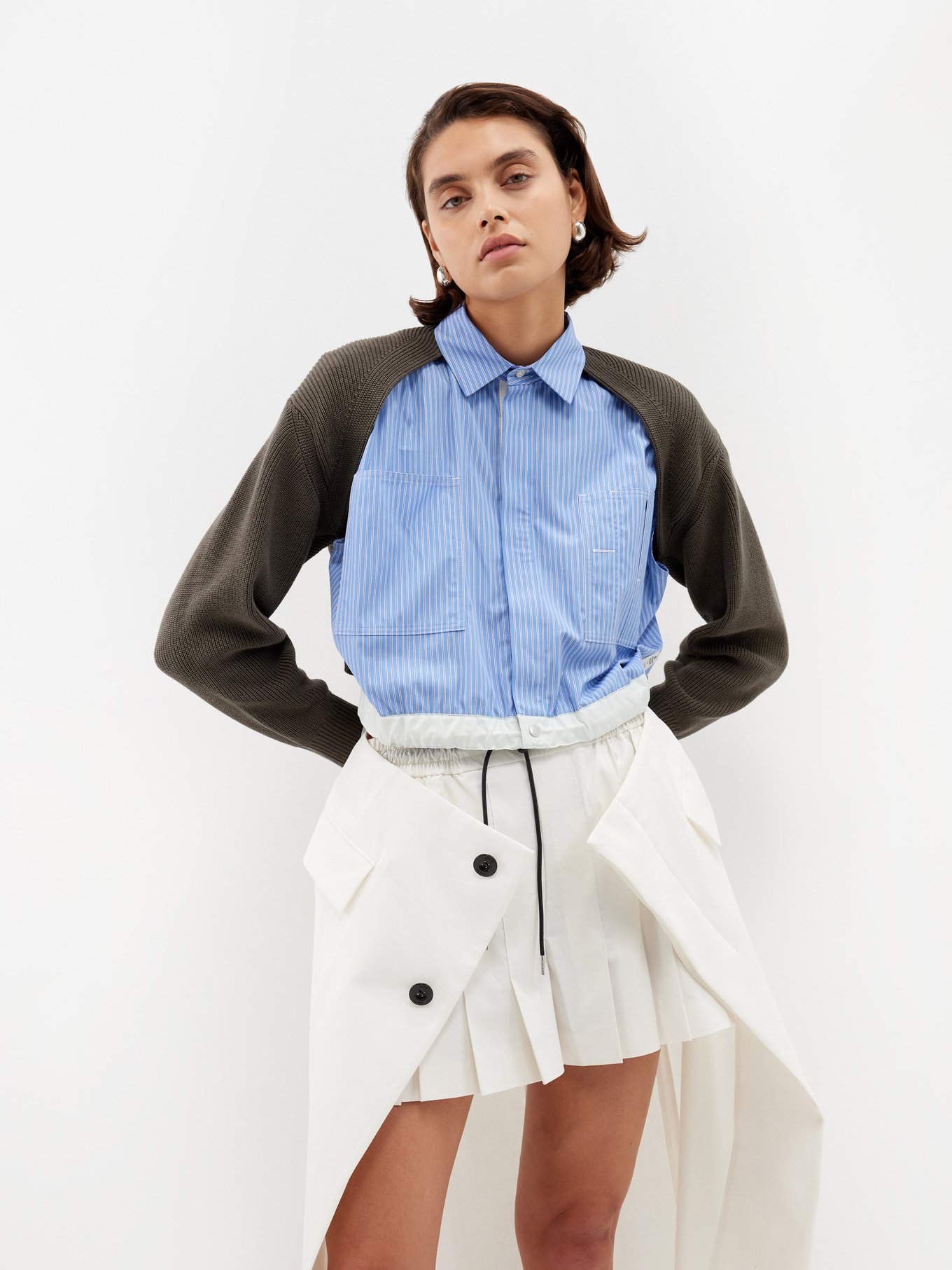 X Thomas Mason layered cotton-poplin shirt | Sacai