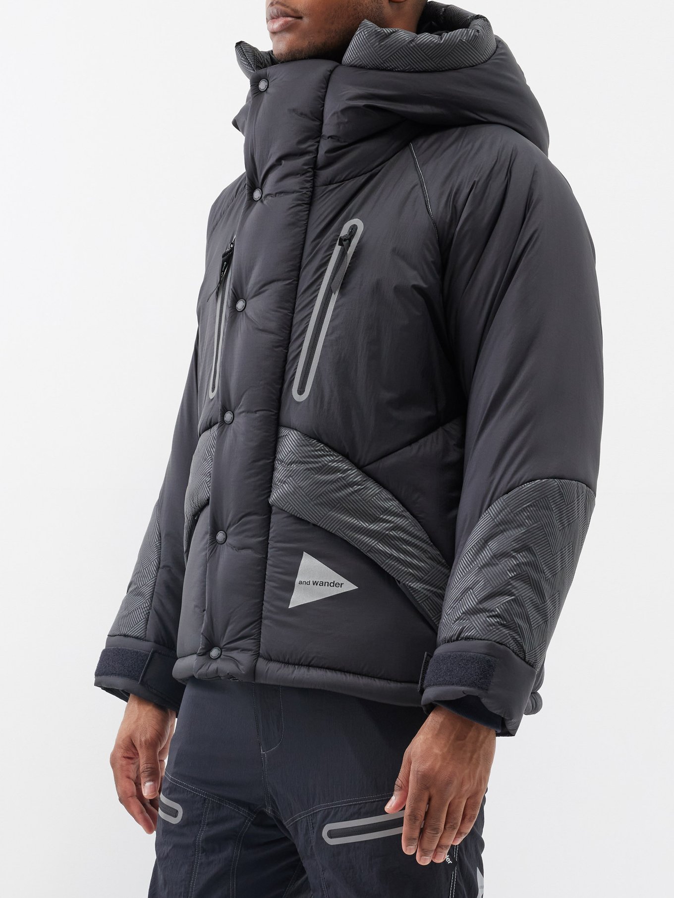 Black Quilted shell hooded jacket, And Wander