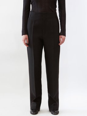 The Row Hector striped wool-blend microfaille trousers