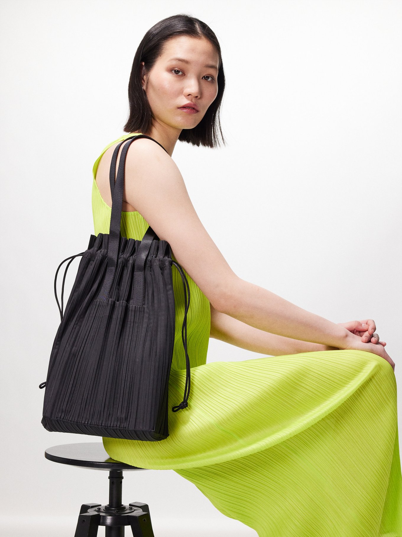 Black Pleats large technical-pleated tote bag, Pleats Please Issey Miyake