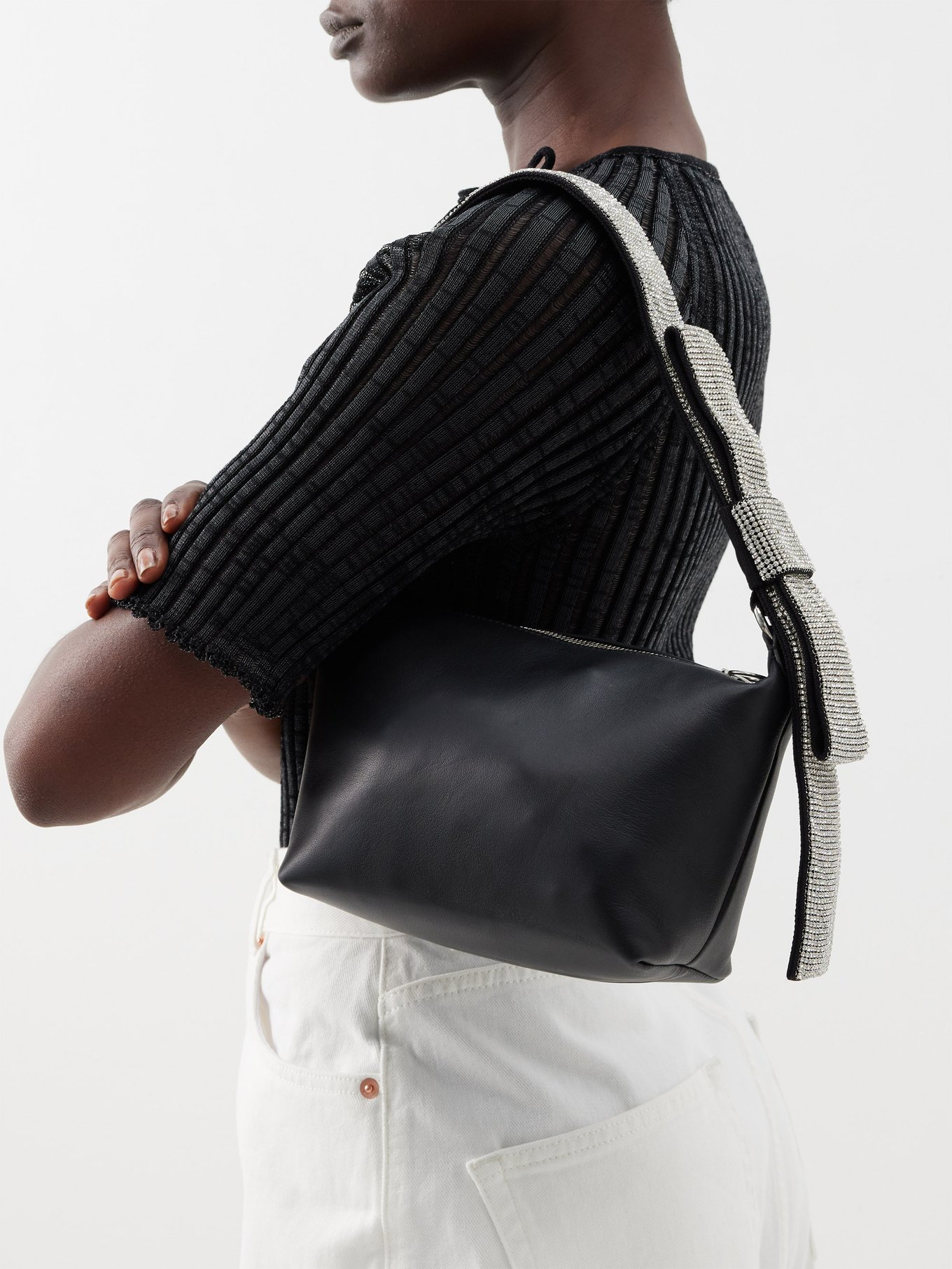 Kara Chain-Link Strap Shoulder Bag - Black