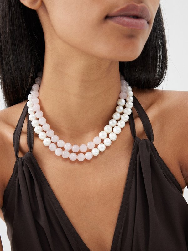 Completedworks Pearl, quartz & 18kt gold-vermeil necklace
