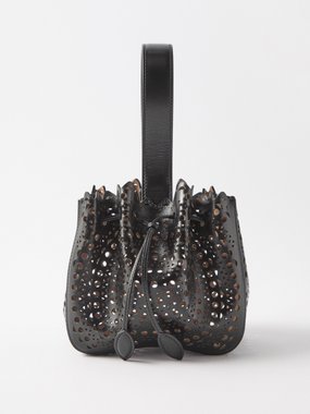 ALAÏA Rose Marie perforated-leather bucket clutch bag