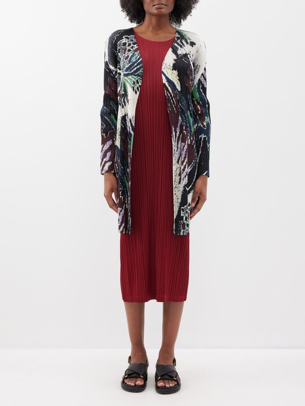 Pleats Please Issey Miyake Frosty Forest-print technical-pleated cardigan