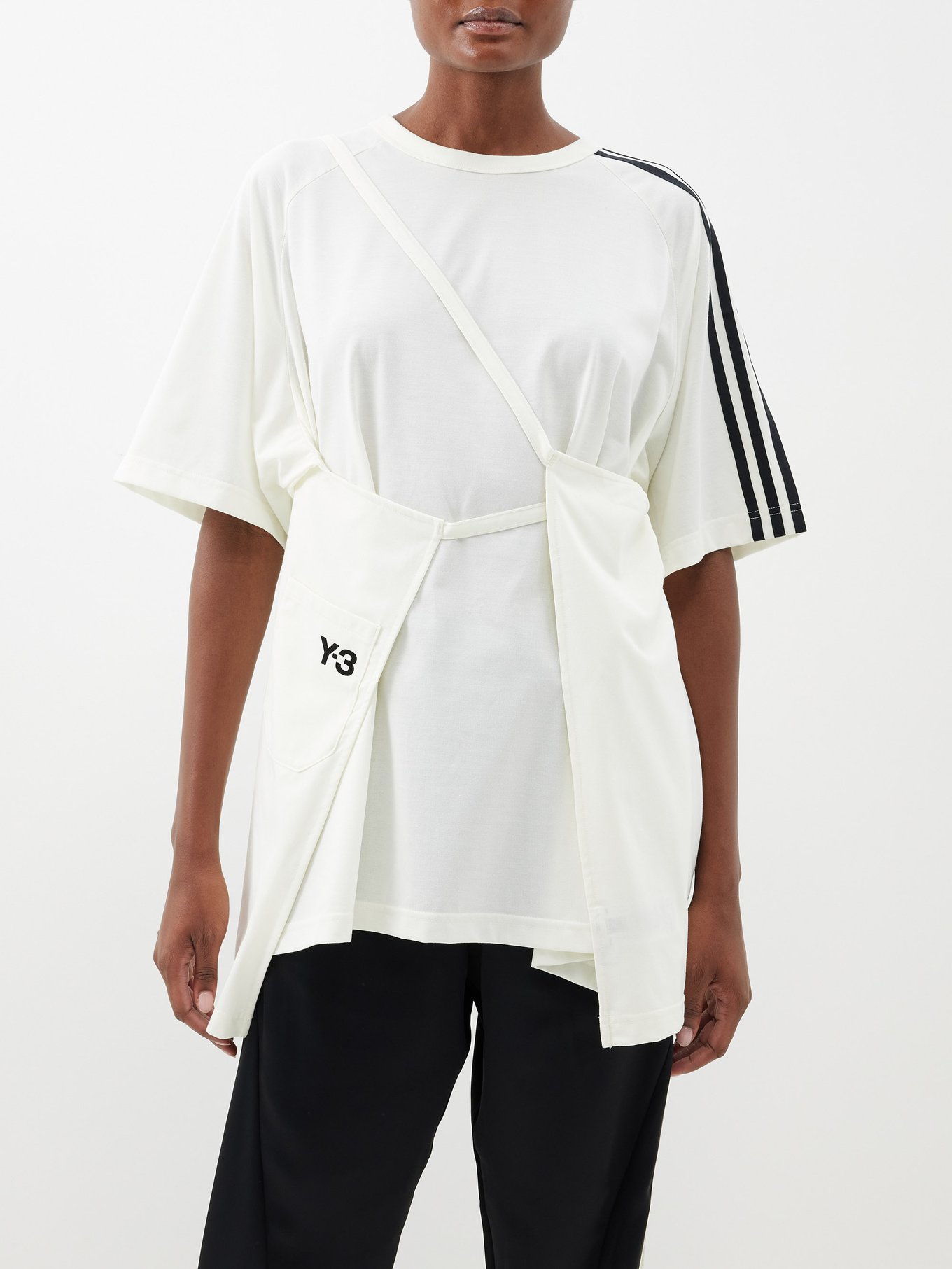 White Strap-overlay cotton-jersey T-shirt US | Y-3 MATCHESFASHION 