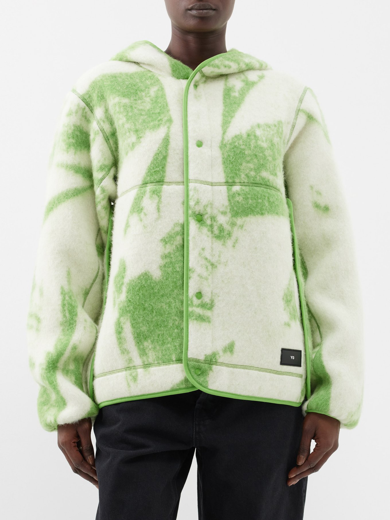 Abstract-jacquard fleece hooded jacket video