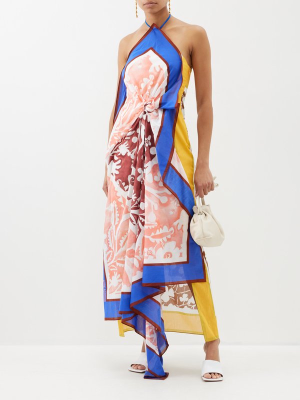 Rosie Assoulin Scarf-print cotton-voile halterneck dress