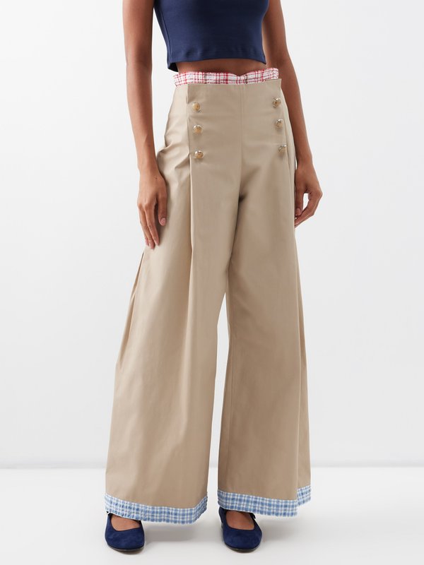 Rosie Assoulin Sailor gingham-trim cotton-blend wide-leg trousers