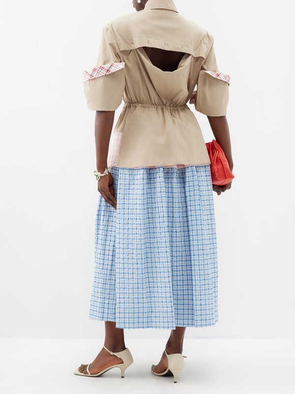 Rosie Assoulin Peek-a-Boo technical and gingham midi dress