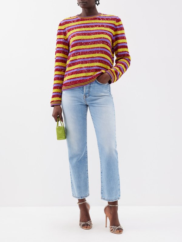Ashish Striped sequinned jersey long-sleeved top