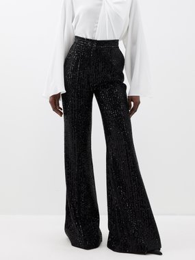 Elie Saab High-rise sequinned-velvet flared trousers