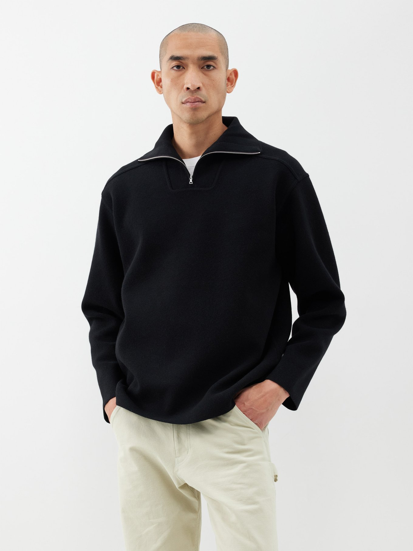 Spread-collar wool-blend sweater | Auralee