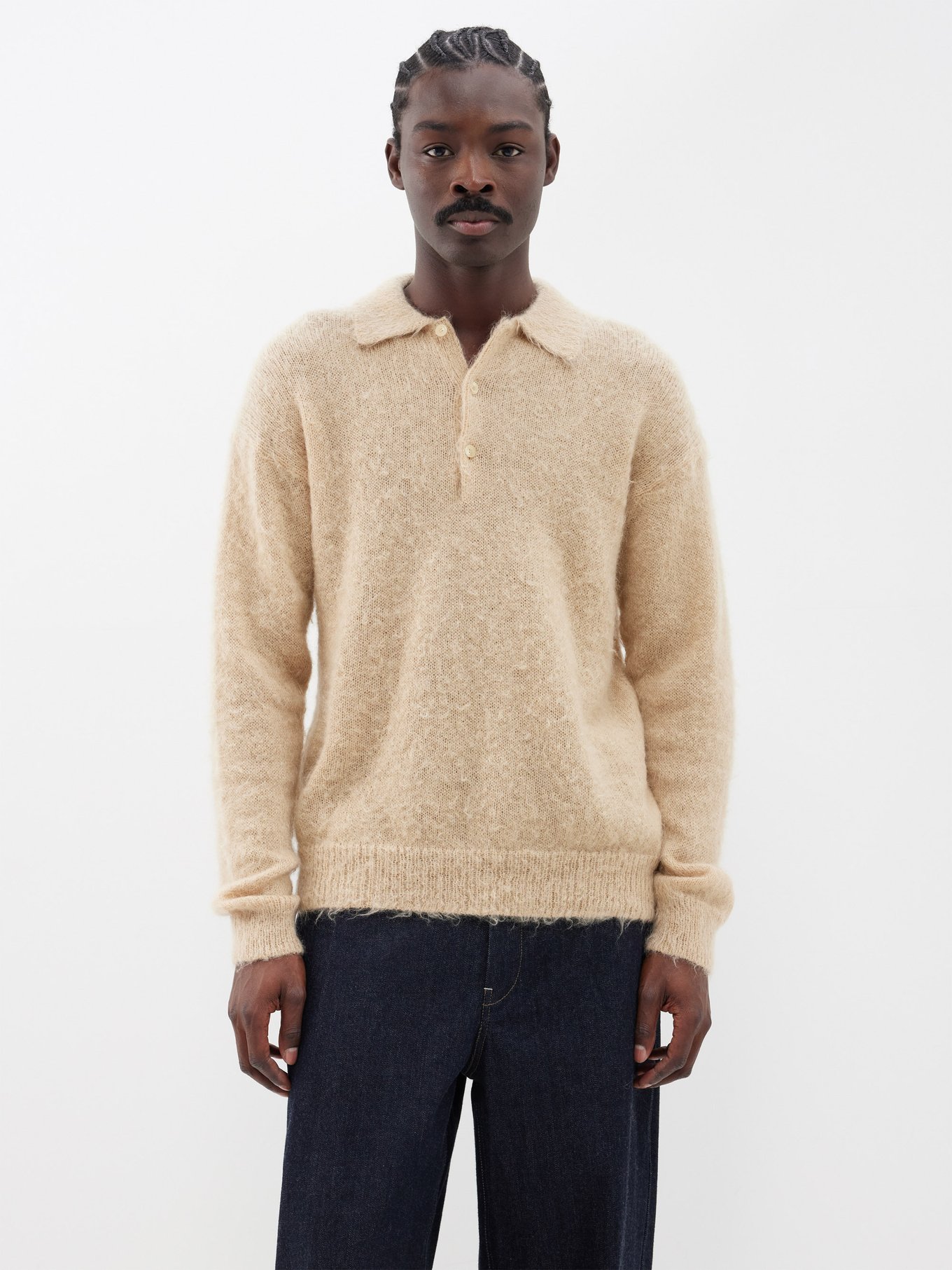 Brushed mohair-blend polo sweater | Auralee