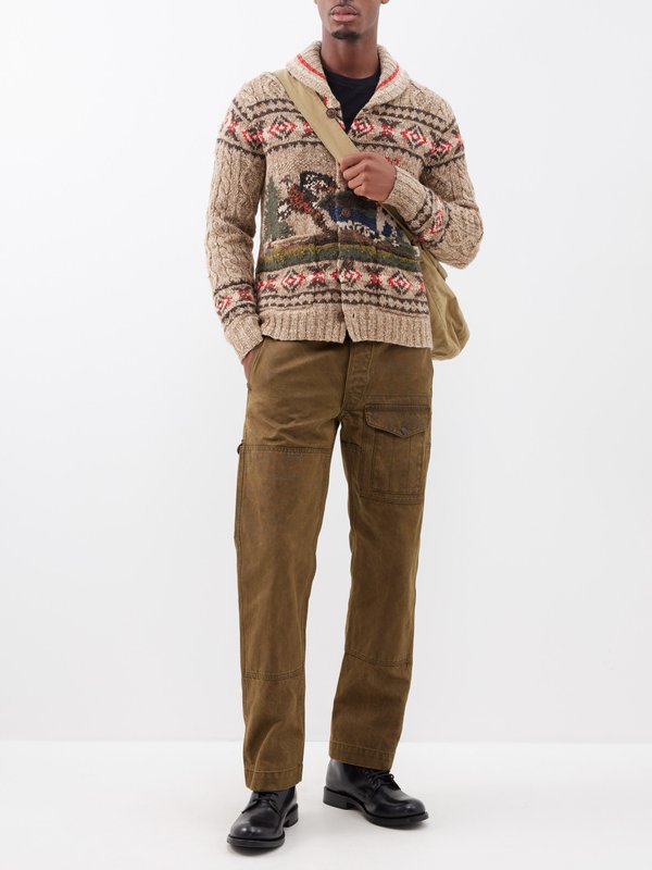RRL Shawl-collar intarsia-knit linen-blend cardigan