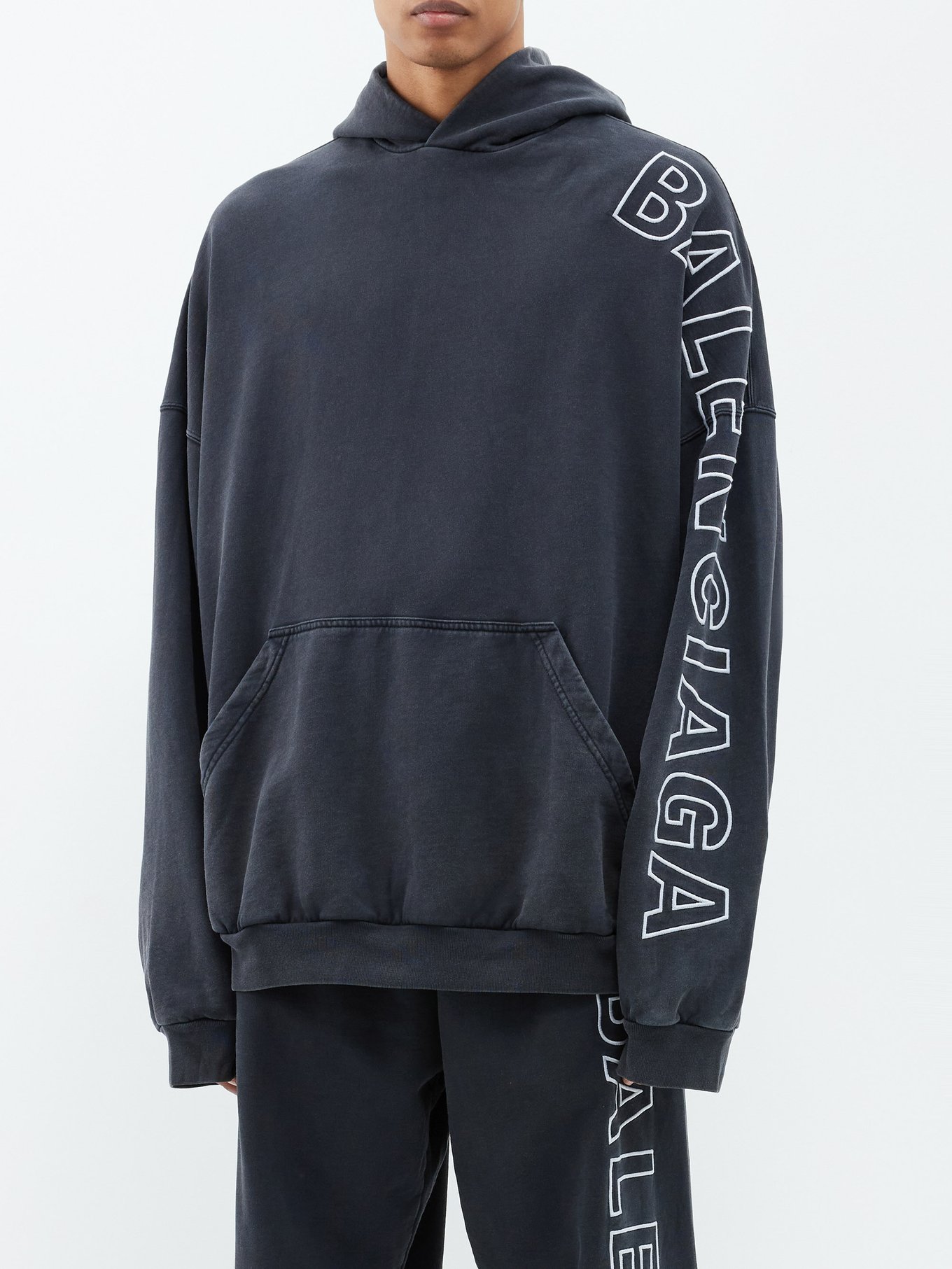 Black Logo-print cotton-jersey hoodie, Saint Laurent